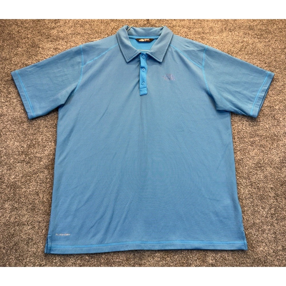 The North Face Men's Large FlashDry Blue Striped Performance Polo Shirt